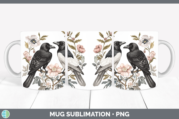 Birds 01 Vintage Crow Mug Wrap Sublimation Coffee Cup Design