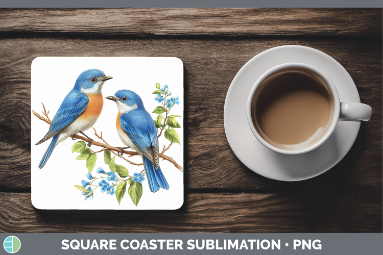 Birds 01 Vintage Eastern Bluebird Square Coaster Sublimation