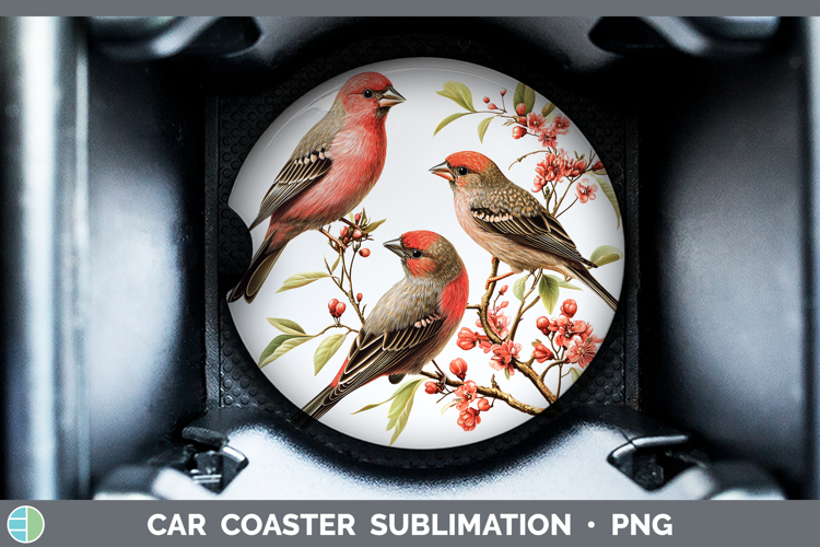 Birds 01 Vintage Finch Car Coaster Sublimation Designs