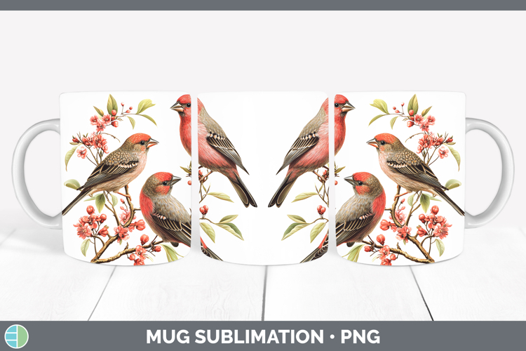 Birds 01 Vintage Finch Mug Wrap Sublimation Coffee Cup Desig