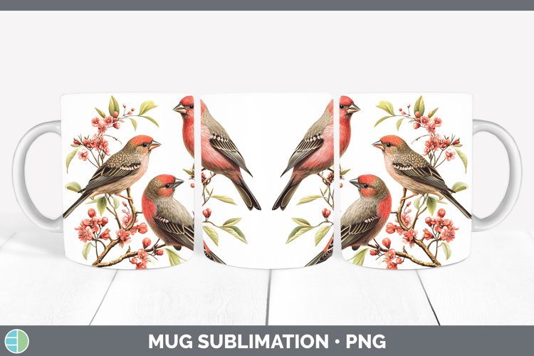 Birds 01 Vintage Finch Mug Wrap Sublimation Coffee Cup Desig