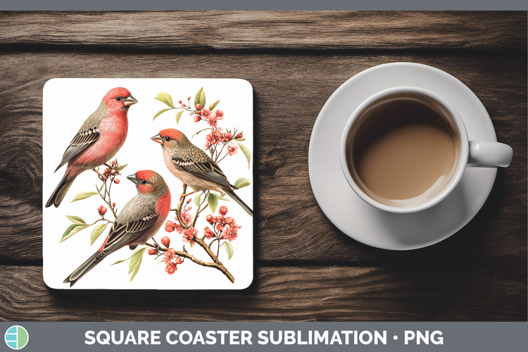 Birds 01 Vintage Finch Square Coaster Sublimation Coaster De