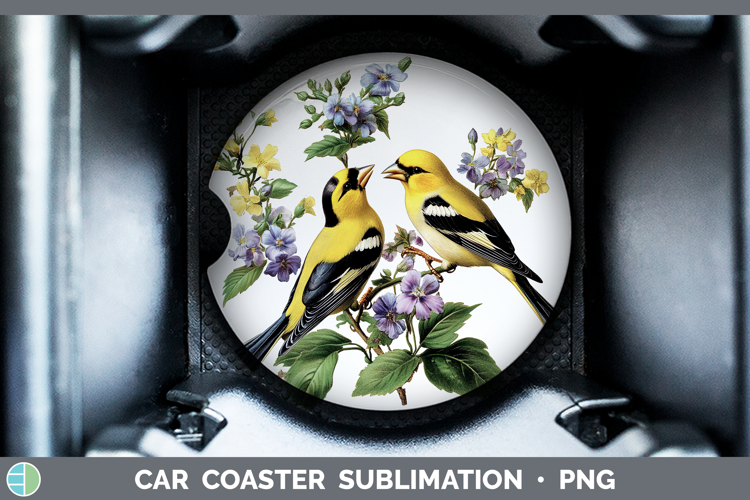 Birds 01 Vintage Goldfinch Car Coaster Sublimation Designs
