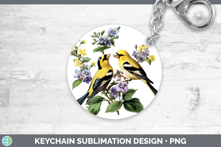 Birds 01 Vintage Goldfinch Keychain Sublimation Keyring Desi