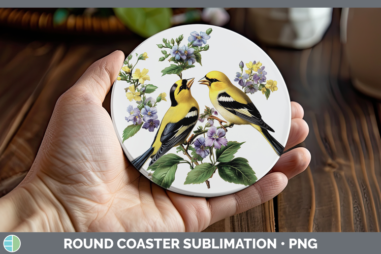 Birds 01 Vintage Goldfinch Round Coaster Sublimation Coaster