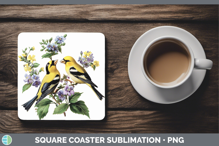 Birds 01 Vintage Goldfinch Square Coaster Sublimation Coaste