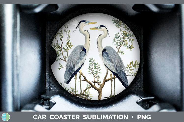 Birds 01 Vintage Great Blue Heron Car Coaster Sublimation D