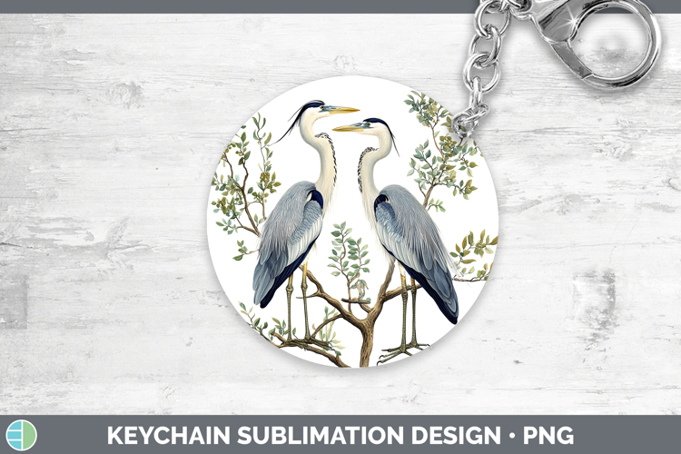 Birds 01 Vintage Great Blue Heron Keychain Sublimation Keyri