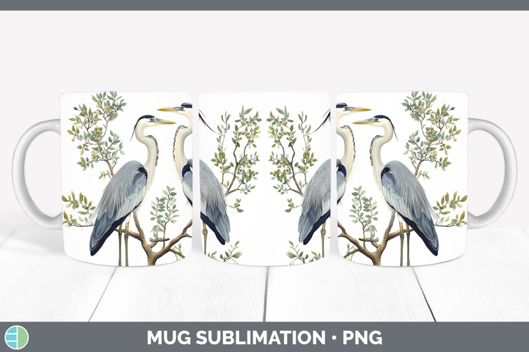 Birds 01 Vintage Great Blue Heron Mug Wrap Sublimation Coffe