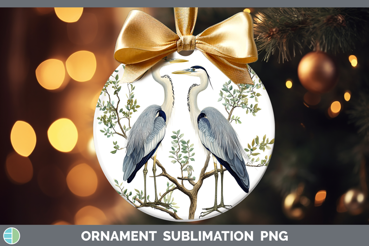 Birds 01 Vintage Great Blue Heron Ornament Sublimation Baubl