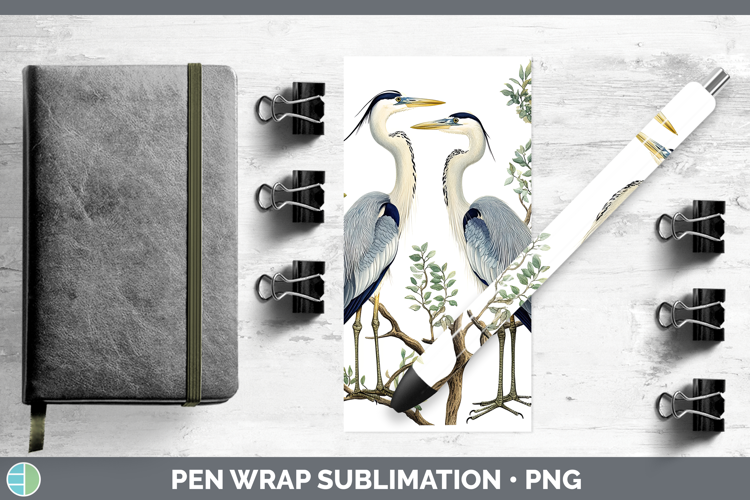 Birds 01 Vintage Great Blue Heron Pen Wrap Sublimation Pen D