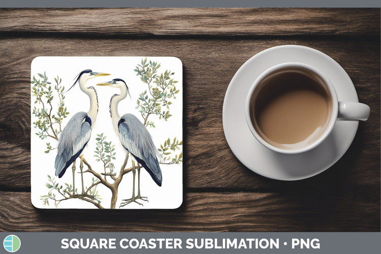 Birds 01 Vintage Great Blue Heron Square Coaster Sublimation