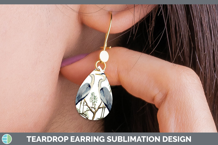 Birds 01 Vintage Great Blue Heron Teardrop Earrings Sublimat