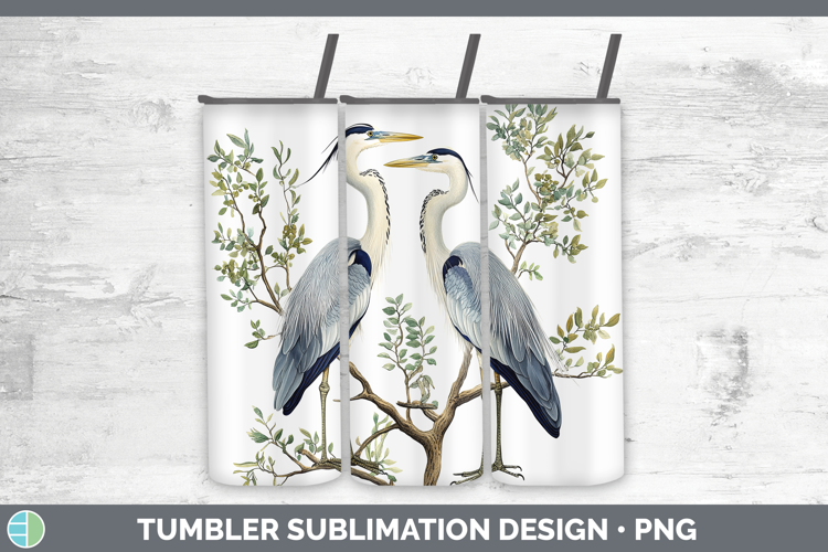 Birds 01 Vintage Great Blue Heron Tumbler Sublimation 20 oz