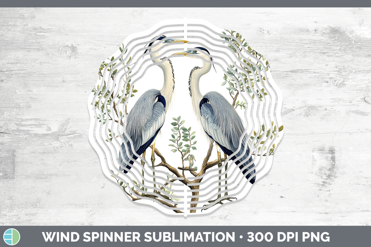 Birds 01 Vintage Great Blue Heron Wind Spinner Sublimation S