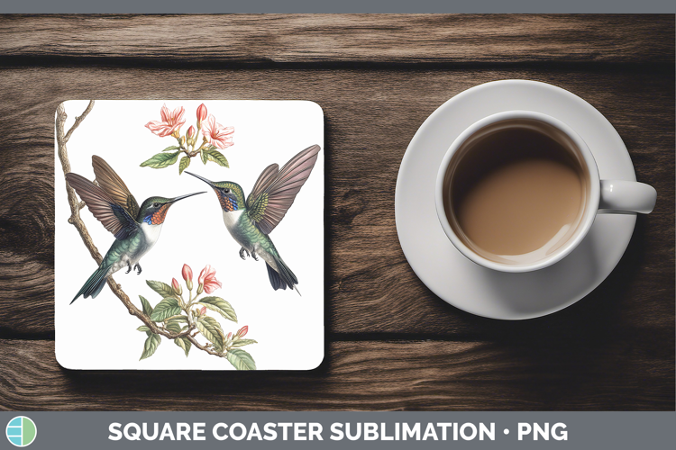 Birds 01 Vintage Hummingbird Square Coaster Sublimation Coas