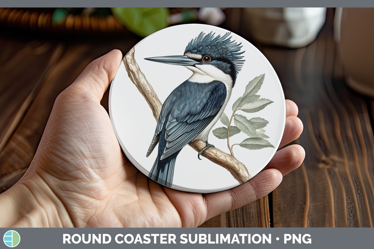 Birds 01 Vintage Kingfisher Round Coaster Sublimation Coaste