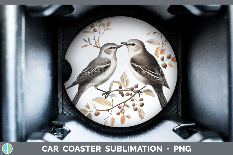 Birds 01 Vintage Mockingbird Car Coaster Sublimation Design