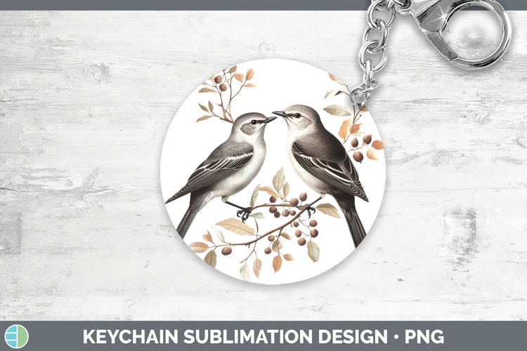 Birds 01 Vintage Mockingbird Keychain Sublimation Keyring De