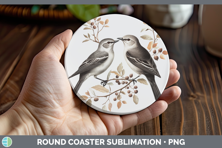 Birds 01 Vintage Mockingbird Round Coaster Sublimation Coast