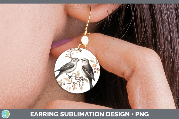 Birds 01 Vintage Mockingbird Round Earrings Sublimation Earr