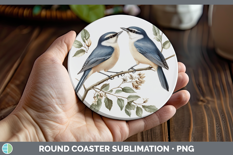 Birds 01 Vintage Nuthatch Round Coaster Sublimation Coaster