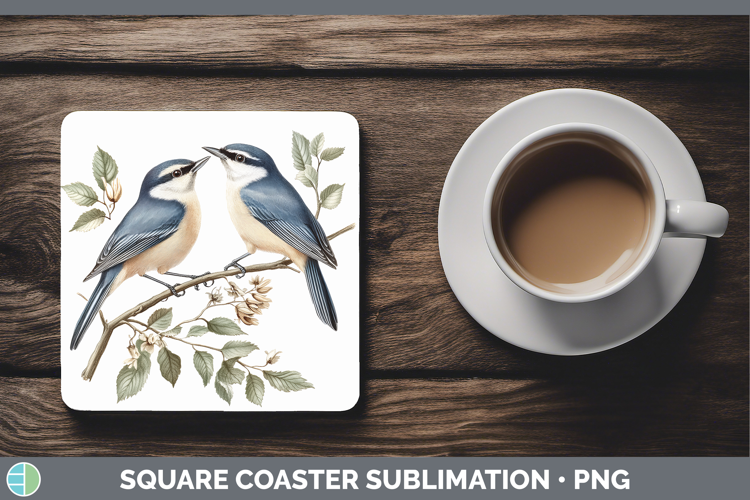 Birds 01 Vintage Nuthatch Square Coaster Sublimation Coaster