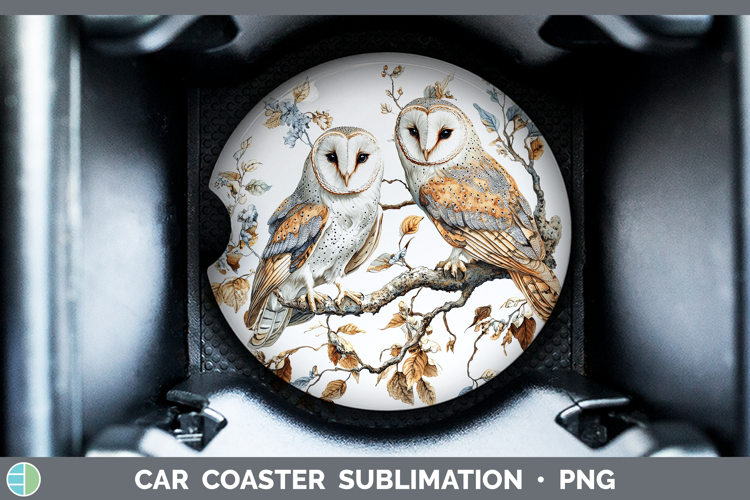 Birds 01 Vintage Owl Car Coaster Sublimation Designs