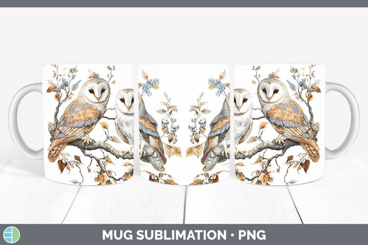 Birds 01 Vintage Owl Mug Wrap Sublimation Coffee Cup Designs