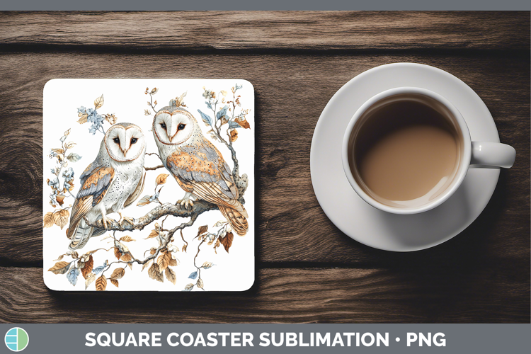 Birds 01 Vintage Owl Square Coaster Sublimation Coaster Desi