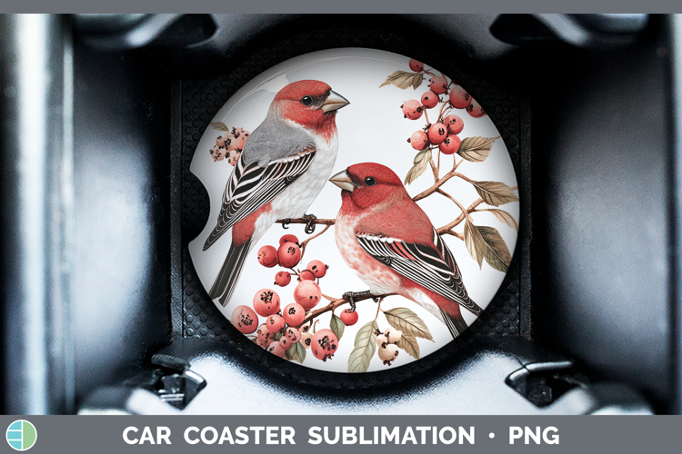Birds 01 Vintage Pine Grosbeak Car Coaster Sublimation Desi