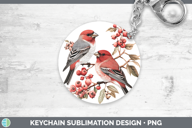 Birds 01 Vintage Pine Grosbeak Keychain Sublimation Keyring