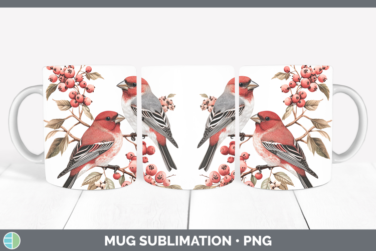 Birds 01 Vintage Pine Grosbeak Mug Wrap Sublimation Coffee C