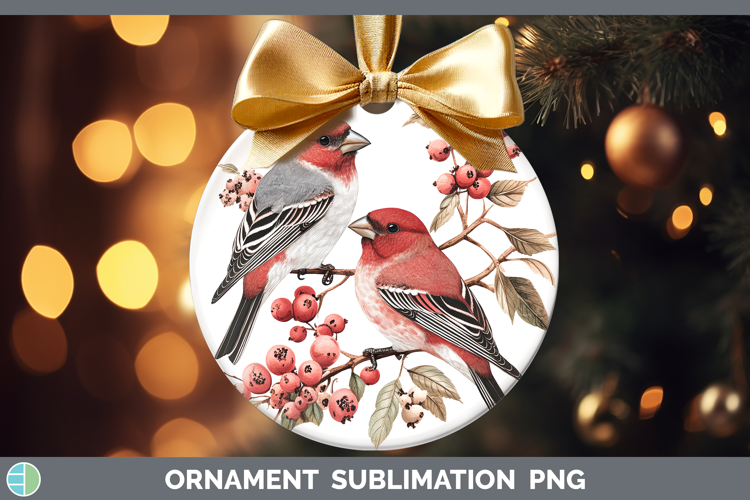 Birds 01 Vintage Pine Grosbeak Ornament Sublimation Bauble D