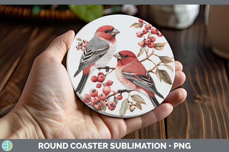 Birds 01 Vintage Pine Grosbeak Round Coaster Sublimation Coa