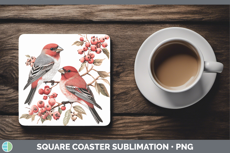 Birds 01 Vintage Pine Grosbeak Square Coaster Sublimation Co