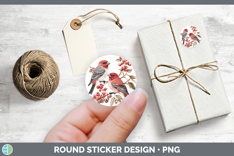 Birds 01 Vintage Pine Grosbeak Stickers | Round Labels Desig