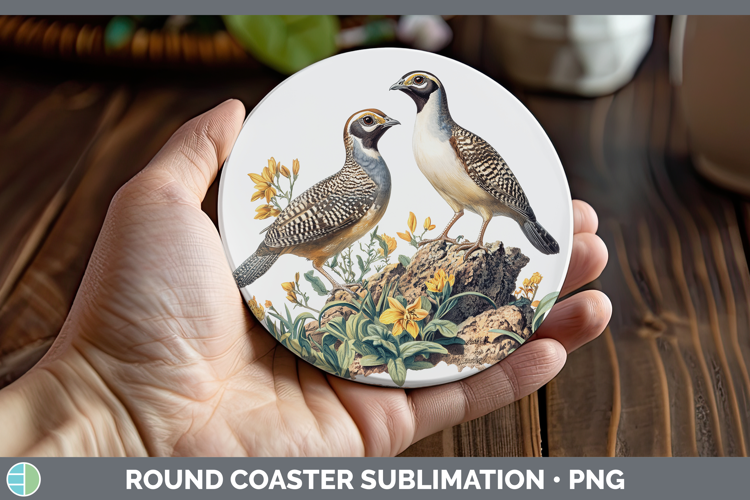 Birds 01 Vintage Quail Round Coaster Sublimation Coaster Des