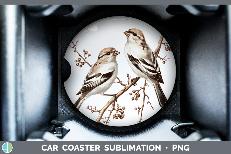 Birds 01 Vintage Snow Bunting Car Coaster Sublimation Desig