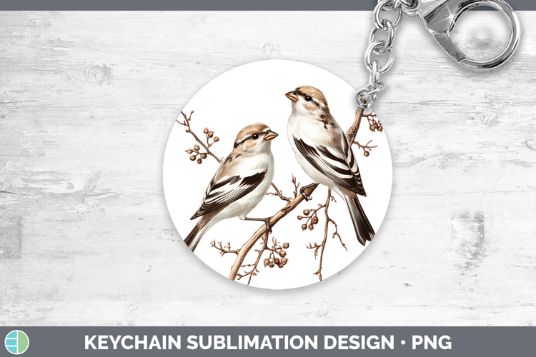 Birds 01 Vintage Snow Bunting Keychain Sublimation Keyring D