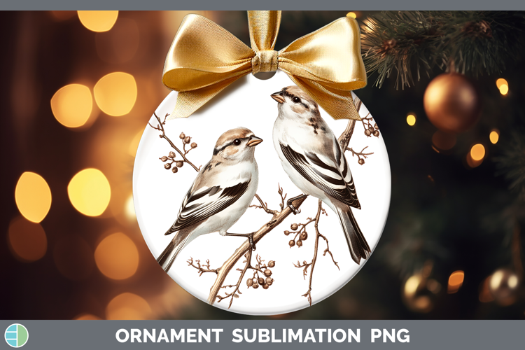 Birds 01 Vintage Snow Bunting Ornament Sublimation Bauble De