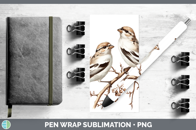Birds 01 Vintage Snow Bunting Pen Wrap Sublimation Pen Desig