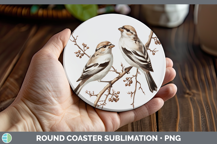 Birds 01 Vintage Snow Bunting Round Coaster Sublimation Coas