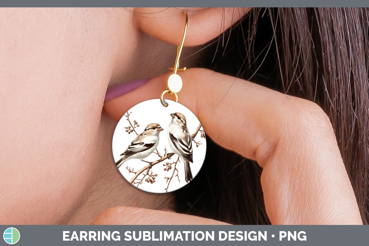 Birds 01 Vintage Snow Bunting Round Earrings Sublimation Ear