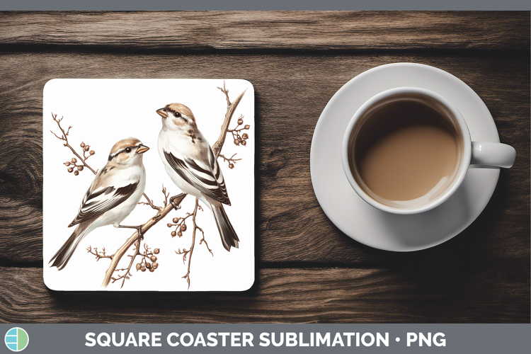 Birds 01 Vintage Snow Bunting Square Coaster Sublimation Coa