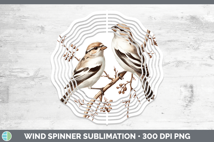 Birds 01 Vintage Snow Bunting Wind Spinner Sublimation Spinn