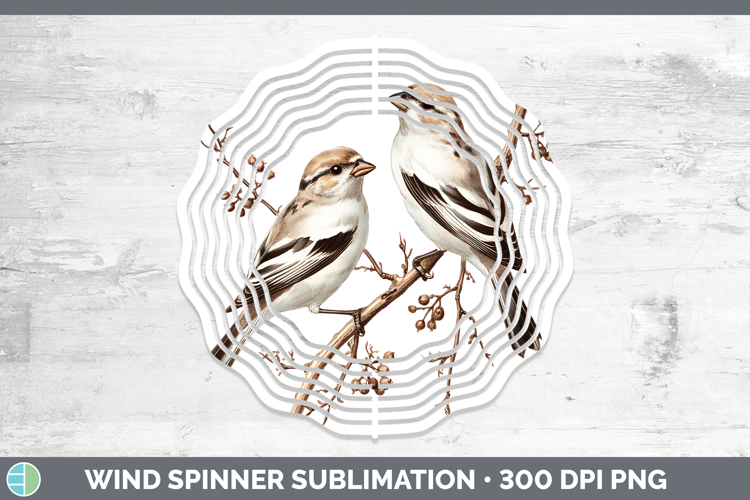 Birds 01 Vintage Snow Bunting Wind Spinner Sublimation Spinn