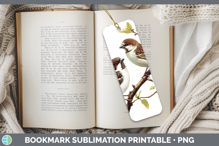Birds 01 Vintage Sparrow Bookmark Sublimation Printable Desi