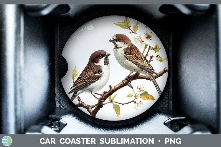 Birds 01 Vintage Sparrow Car Coaster Sublimation Designs