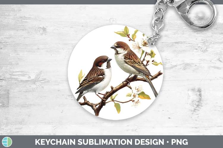 Birds 01 Vintage Sparrow Keychain Sublimation Keyring Design